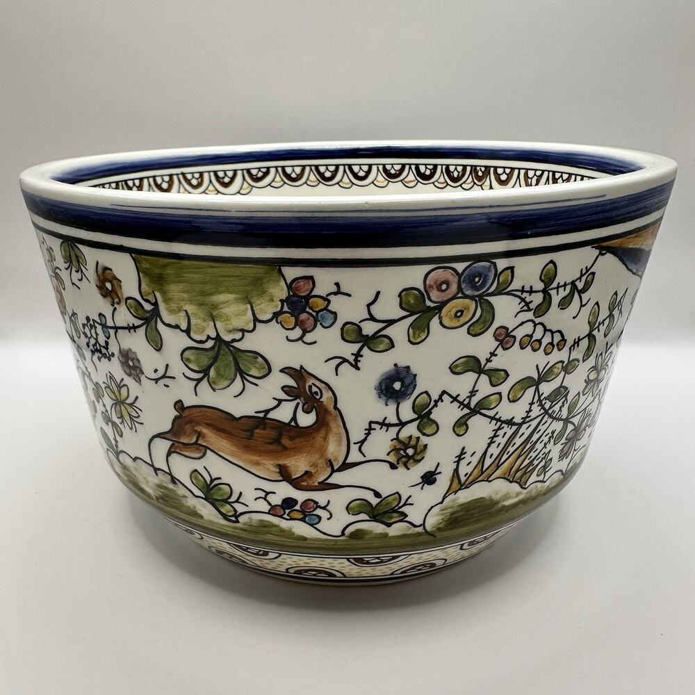 Vtg Arte Ceramica Arcer Planter Pot Hand Painted Animal Nature Folk Portugal